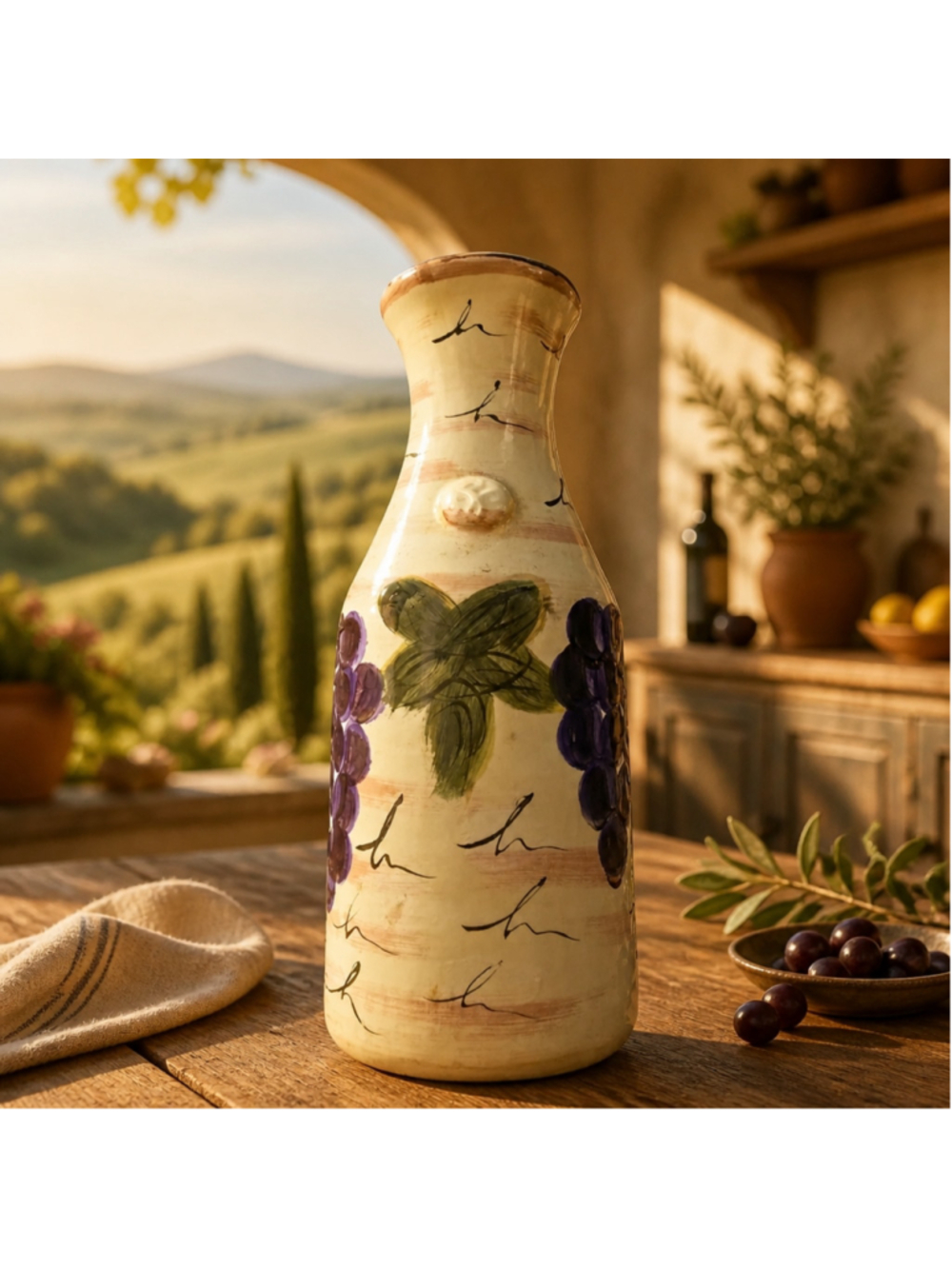 Vintage 90s HD Designs Tuscan Ceramic Grape Motif Vase Vineyard Aesthetic